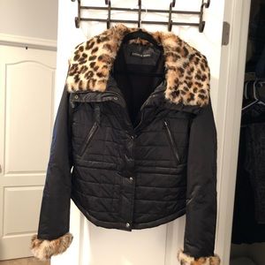 Andrew Marc jacket with leopard print fur collar